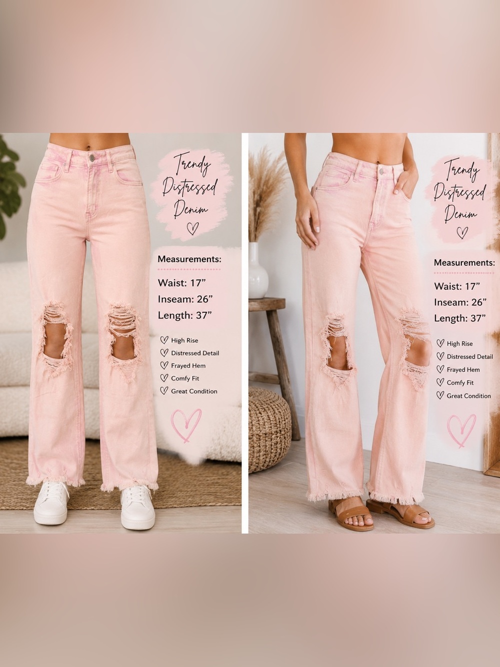 High-Rise Distressed Pink Wash Women's Jeans
